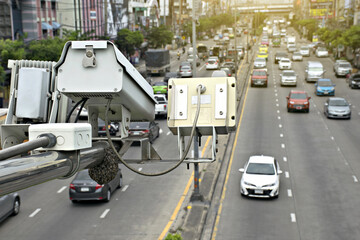 Speed camera car in Thailand.Concept for surveillance on highway,street and tool of police,control drive.