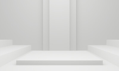3D geometric stage. White room background.