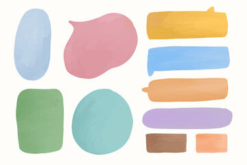 Water color text and speech bubble. Colorful chat banner label background set.