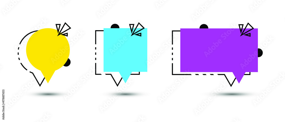 Poster set of empty speech bubble pictogram in memphis style. modern icons vector illustration isolated on 