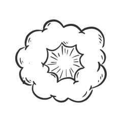 Hand drawn explosion cloud, splash smoke element. Comic doodle sketch style. Splash cloud icon. Isolated vector illustration