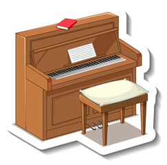 Wooden vintage piano on white background