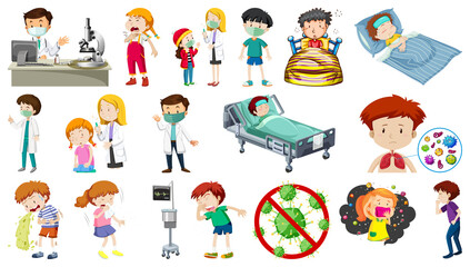 Fototapeta premium Set of sick people with different syptoms