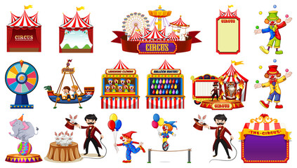 Set of circus characters and amusement park elements © blueringmedia