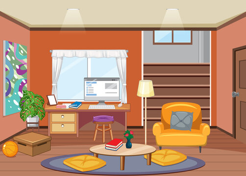 Interior design of workspace in living room