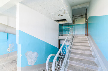 Russia, Moscow- May 15, 2020: interior public place, house entrance. doors, walls, staircase corridors