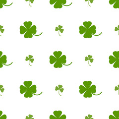 Seamless shamrock background with green leaves on white background. St Patrick day vector illustration