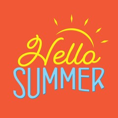 Hello summer script lettering for poster and shirt design vector