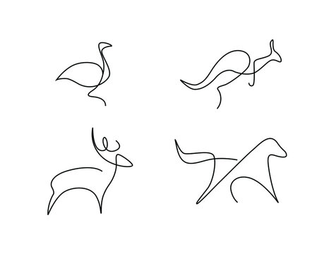 abstract animal line arts kangaroo duck deer and horse