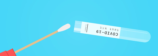 Vaccine bottle and coronavirus pandemic test flat vector illustration.
