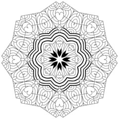 Hand drawn zentangle circular ornament for coloring page.