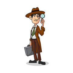 Cartoon detective vector illustration with simple shadings