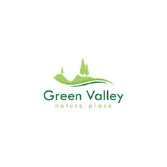 Green Valley logo concept vector. Mountain valley logo template - obrazy, fototapety, plakaty