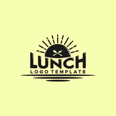 Lettering Lunch With Sun Fork Spoon Icon For Restaurant Logo Template