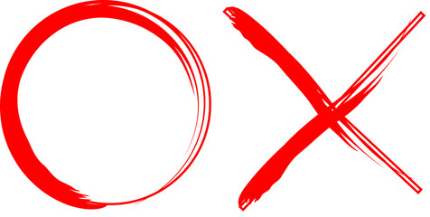 赤色の丸とバツの筆風イラスト