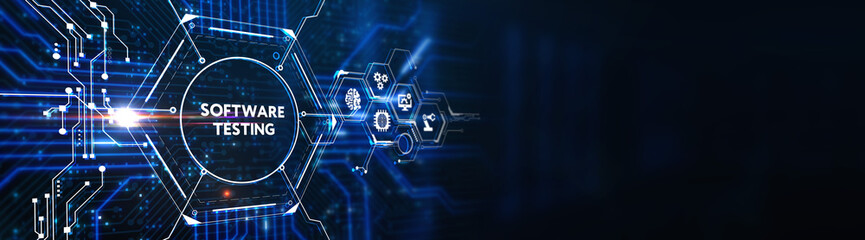 Inscription SOFTWARE TESTING on the virtual display. Business, modern technology, internet and networking concept. 3d illustration