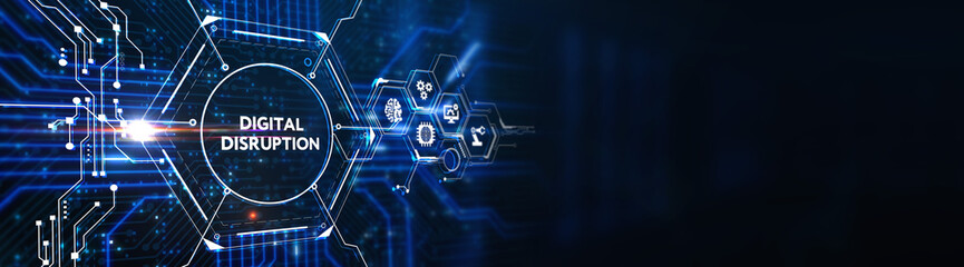 Digital disruption transformation innovation technology business internet concept.3d illustration