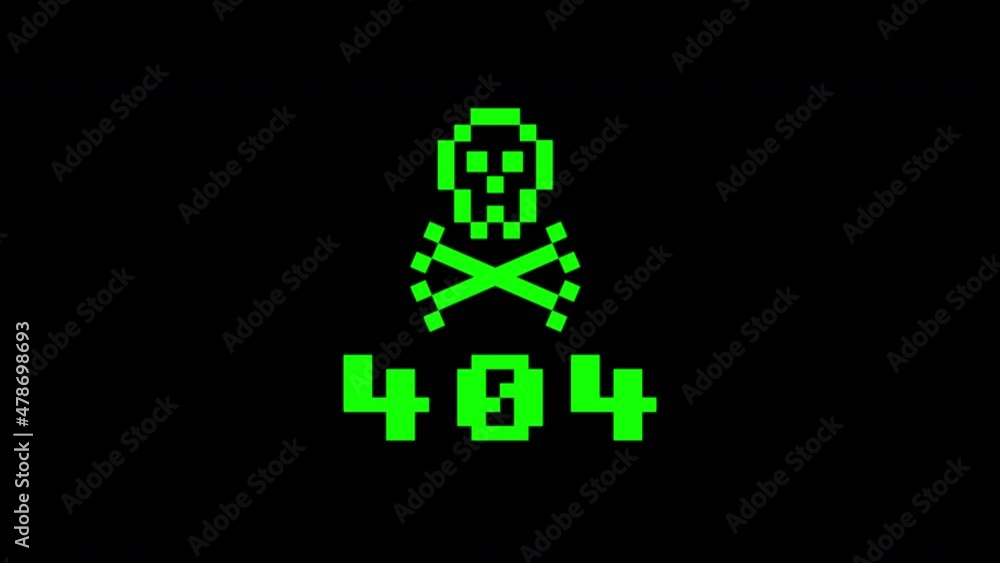 Poster 404 skull glow flashing animation.4k video motion animation