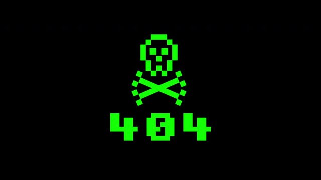404 skull glow flashing animation.4K Video motion Animation