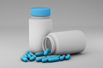 Bottle with blue pills mockup