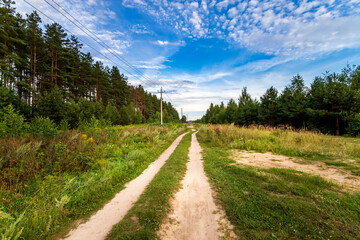 A field with road in summer day.