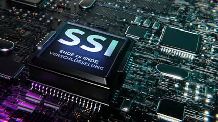 SSI - Self Sovereign Identities / Digitale Identitätmit Blockchain Technologie künstliche Intelligenz und maschinelles lernen ~ 3D Rendering