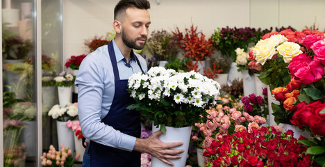 the florist collects a bouquet for Valentine's Day in the store of luxury flowers and designer bouquets