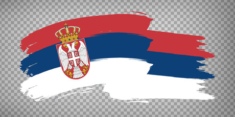 Obraz premium Flag of Serbia from brush strokes. Waving Flag Republic of Serbia on transparent background for your web site design, app, UI. Stock vector. EPS10.