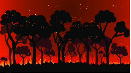 illustration of forest fire in a place with dry trees and cracked soil lack of water and hot weather