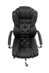Naklejka premium Black leather office chair isolated on white. Top view