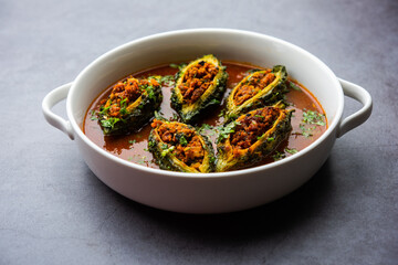 Bharwa Karela masala or stuffed bitter melon curry