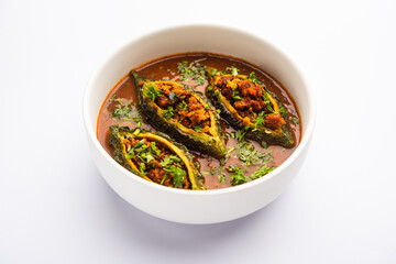 Bharwa Karela masala or stuffed bitter melon curry
