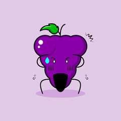 cute grape character with shocked expression, two hands on head and mouth open. green and purple. suitable for emoticon, logo, mascot or sticker