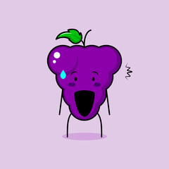 cute grape character with shocked expression and mouth open. green and purple. suitable for emoticon, logo, mascot or sticker