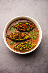 Bharwa Karela masala or stuffed bitter melon curry