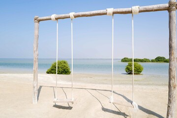 Empty swing at the beach