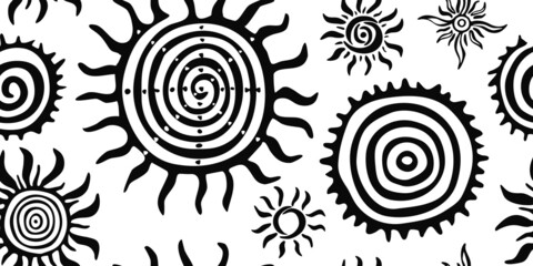 Ethnic background, sun symbols, vector design. Seamless pattern. 