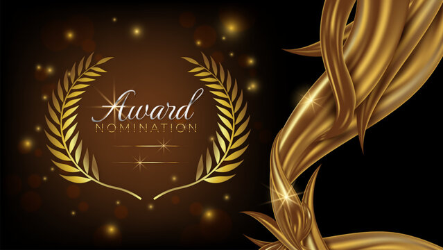 Award shiny background with realistic golden luxury ornament laurel glitter sparkles and bokeh.
