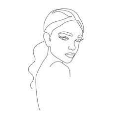 Woman Head Line Art Drawing. Abstract Female Head One Line Drawing for Wall Art, Fashion Prints, Posters. Art Sketch Print, Black And White Single Line Art, Feminine Poster. Vector EPS 10