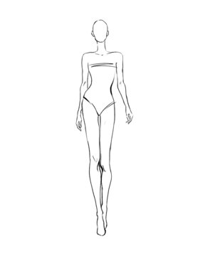 sketch of a girl's body. fashion, template, fashion show, girl in motion