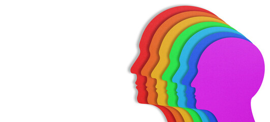 Paper Cut Layered Rainbow Colored Head Shapes, Unity and recognition of orientation