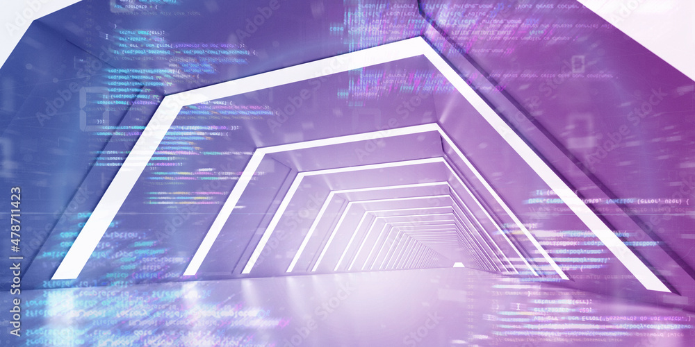Poster light corridor modern background. futuristic sci-fi tunnel. 3d rendering