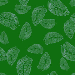 Modern palm leaf seamless pattern with hand drawn foliage print. Abstract art nature background. Vector illustration for seasonal textile.