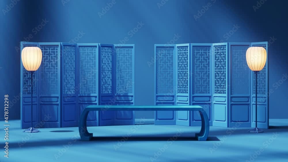 Poster empty stage with chinese style background, 3d rendering.