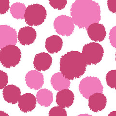 Pom poms of seamless pattern. Hand drawn cute background.