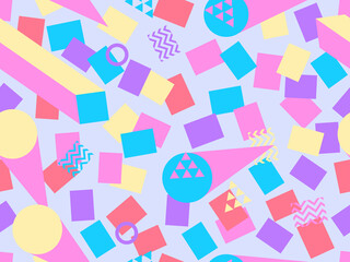 Memphis seamless pattern. Geometric elements memphis in the style of 80's. Design background for wrapping paper, print, fabric and printing. Vector illustration