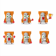 A sporty orange pencil sharpener boxing athlete cartoon mascot design