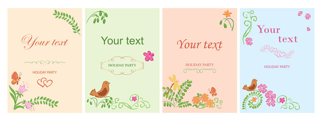 Fototapeta premium decorative banners for holiday - vector floral decorative templates with flowers and birds