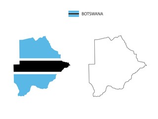 Botswana map city vector divided by outline simplicity style. Have 2 versions, black thin line version and color of country flag version. Both map were on the white background.