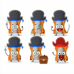 Cartoon character of orange pencil sharpener with various pirates emoticons